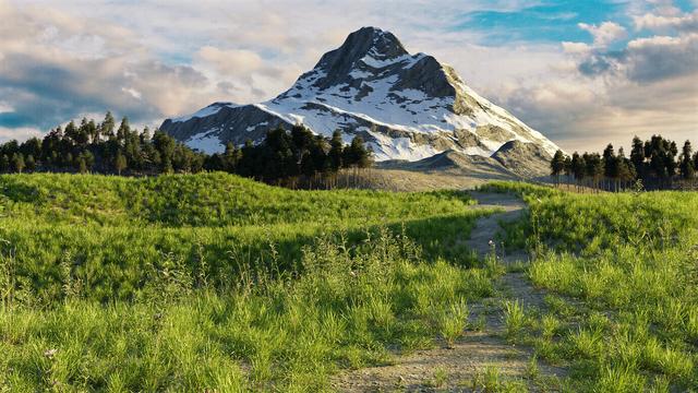 3d rendering made with Blender of a Mountain meadow view