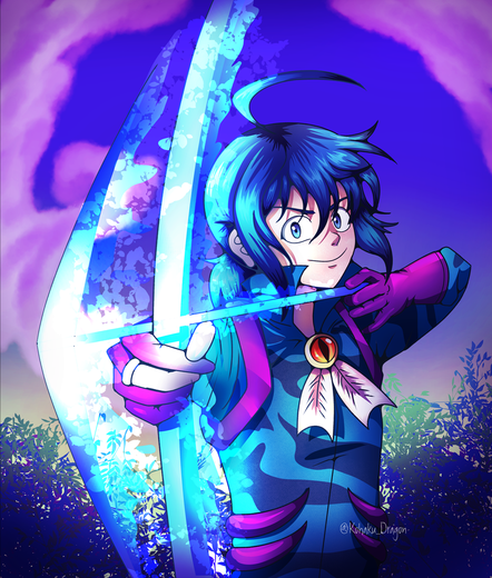 Iruma with a bow and arrow