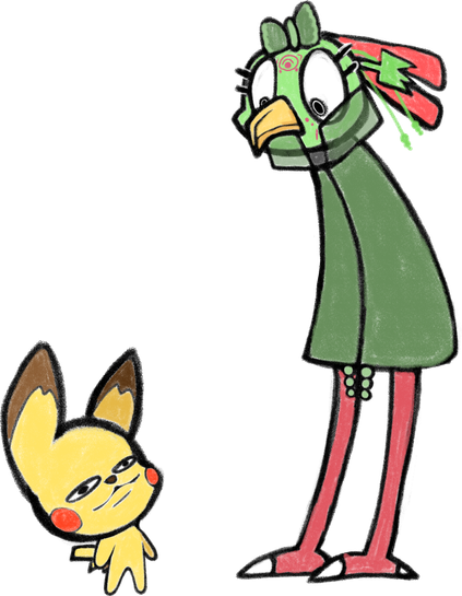 a xatu pokemon and a pikachu pokemon. things seem abnormally normal

" LA e -ﬂ\ /o 21 N
