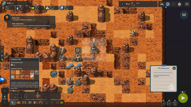 Screenshot of Farlanders. The settlement grew in size. Solar panels and water distilleries were added.