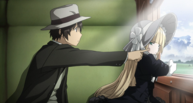 Kujou and Victoriqua on a train, face poke :)