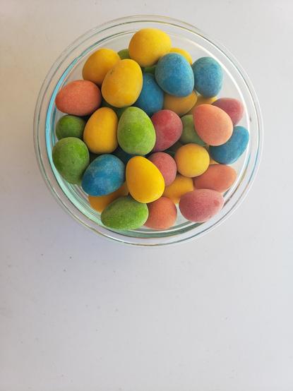 A bowl of candy eggs