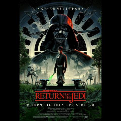 Darth Vader and Luke Skywalker featured in the poster for the 40th Anniversary Re-release of Star Wars: Return of the Jedi.