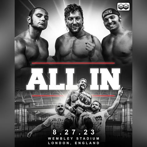 Fan art poster of a possible match at AEW All In at London Wembley Stadium... FTR & CM Punk vs Kenny Omega & The Young Bucks a.k.a. The Elite.