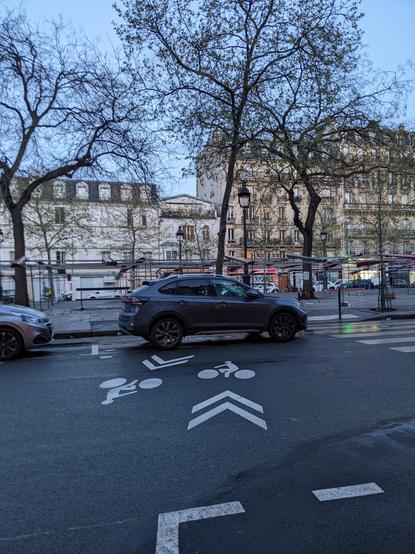 SUV blocking two way cycle lane on Paris street