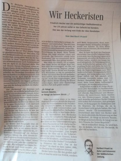 Artikel von Heribert Prantl in der „Süddeutschen Zeitung“ zum demokratischen Aufstand vor 175 Jahren.