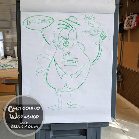 From the cartooning 101 workshops I taught at the Atherton CA library.

This is a mash-up character.