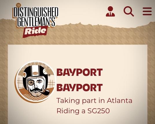 Screenshot of The Distinguished Gentleman’s Ride, Bayport is taking part in the Atlanta ride