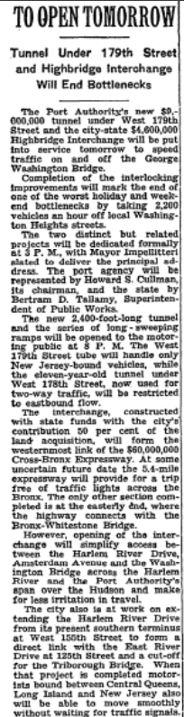 An article in the New York Times in 1952 (courtesy of the Way Back Machine) that talks about the opening of the 179th street tunnel and using the 178th as eastbound only.