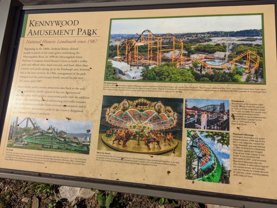 A trail placard that details the history of Kennywood park for bike riders stopping along the trail.