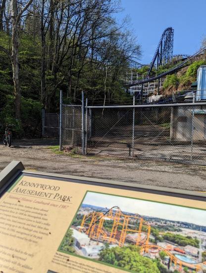 A view of the trail placard and Kennywood park.
