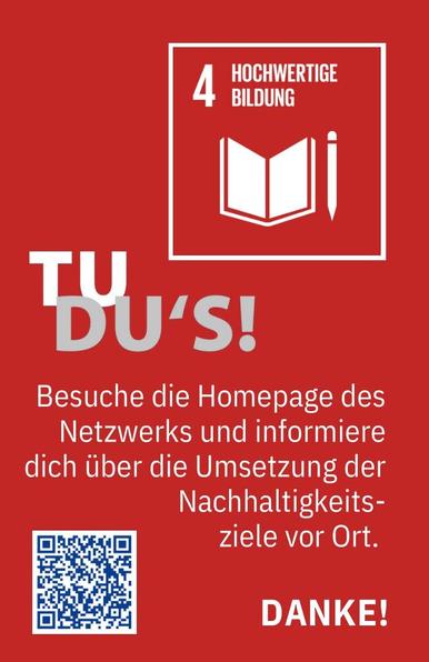 Rückseite Visitenkartenformat "Gemeinsam für die #17Ziele", Tu Du's! Ziel 4 mit QR-Code