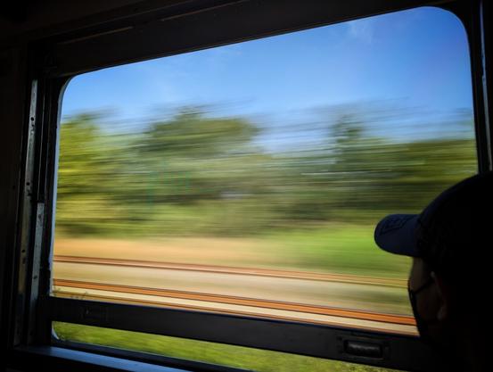 A view of nature from inside a moving train leaving Bangkok Thailand. This photo (2 of 2) is in color and captured with Google Pixel 6