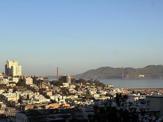 View of Russian Hill and the Golden Gate Bridge from Telegraph Hill Blvd
