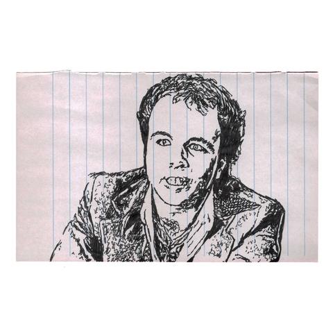 Pen drawing of Clint Howard wearing a suit.