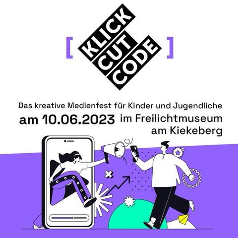 Logo von "Klick Cut Code" mit Terminangabe vom 10.06.2023 im Freilichtmuseum am Kiekeberg