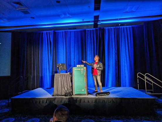 Łukasz giving his talk