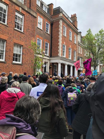 Ben Okri reading his poem to Tiger for the Writer’s Rebellion on the steps of 55 Tufton Street - a building owned by businessman Richard Smith and home to a network of think tanks supporting Brexit, climate science denial and other fossil-fuel lobby groups.