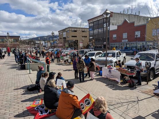 PSAC members striking in front of the Elijah Smith building in Whitehorse, Yukon, with Indigenous musicians performing in solidarity.