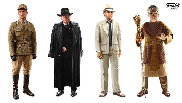 A digital painting line up of villains from the Indiana Jones and the Sands of Adventure game. Dietrich, Toht, Belloq, and Ceremony dress Belloq.
