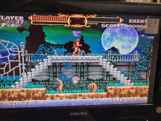 Castlevania: The Adventure ReBirth, a WiiWare exclusive, displayed on a Philips LCD TV via component cables.