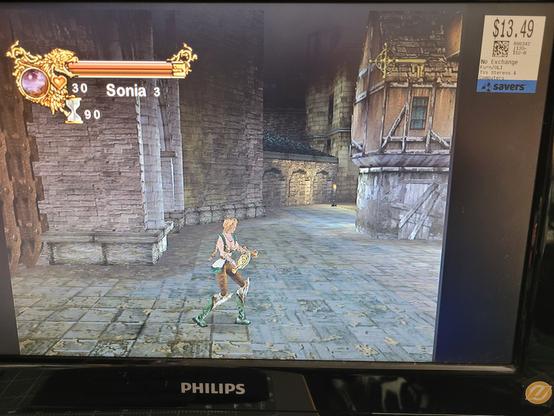 Castlevania: Resurrection (a canceled Dreamcast game) displayed on a Philips LCD TV via VGA.