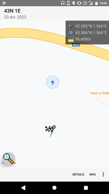 Geohashdroid screenshot showing I was about 50 meters from the target point