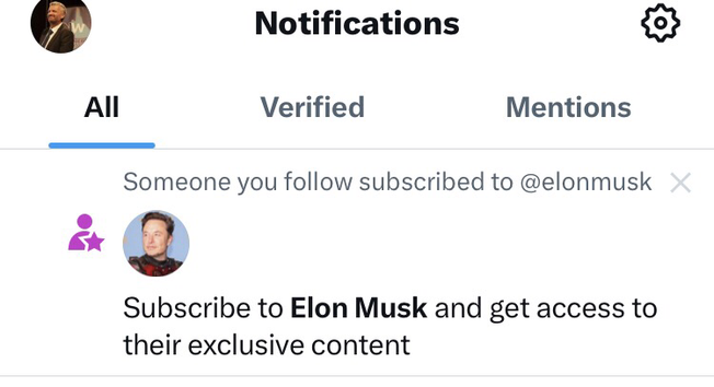 A message on Twitter inviting me to subscribe to Musk’s “exclusive content”
