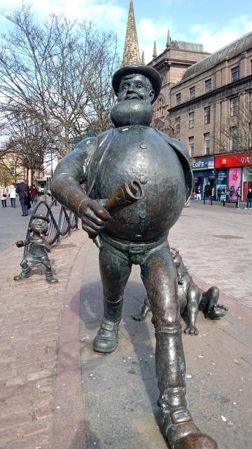Statues of much loved British comics characters Desperate Dan and Minnie the Minx in Dundee, where their works are printed