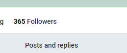 Screenshot showing 365 followers