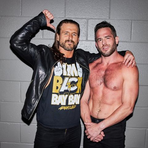 Adam Cole and Roderick Strong backstage during AEW Dynamite at Sunrise, Florida.