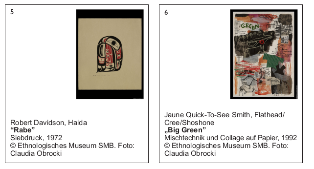 Examples of indigenous artists and their art in a press flyer for an exhibition in Berlin 2012.