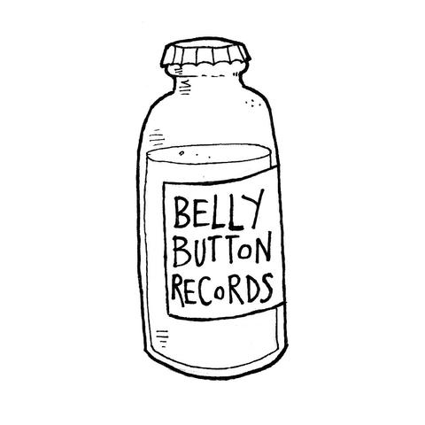 Belly Button Records logo, the Belgian record label's name on a black and white drawing of a bottle, on its label.