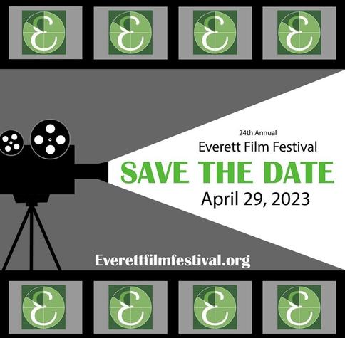 Flier for Everett Film Fest on gray background with camera graphic and green text