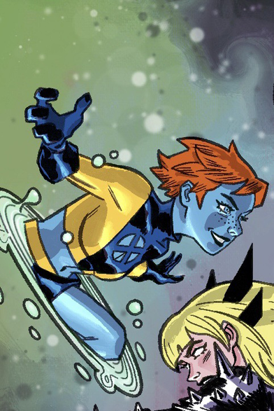 Closeup of U-Go Girl, line by Kirk Shannon, ink and Colors by me