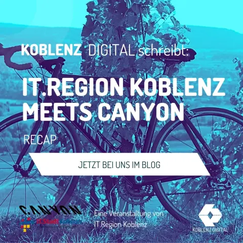 Ein Canyon Bike lehnt an einem Rebstock. Im Hintergrund sieht man ein Flustal