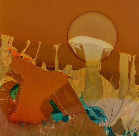 A crazy Polaroid abstract, using dried up Time Zero Polaroid film. It looks like a Modernist Hellscape, featuring abstract blobs on a brown background