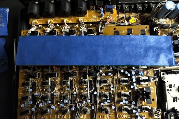 Back of vumeter board covered with tape to prevent shorts