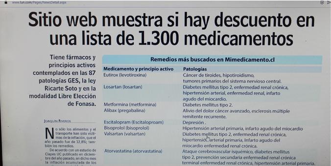 sitio web muestra si hay descuento en una lista de 1300 medicamentos 
crónica LUN