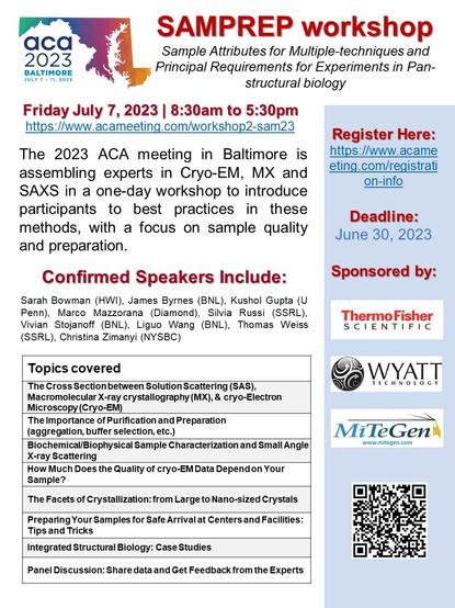 Flyer about the SAMPREP workshop at the ACA Meeting in July
