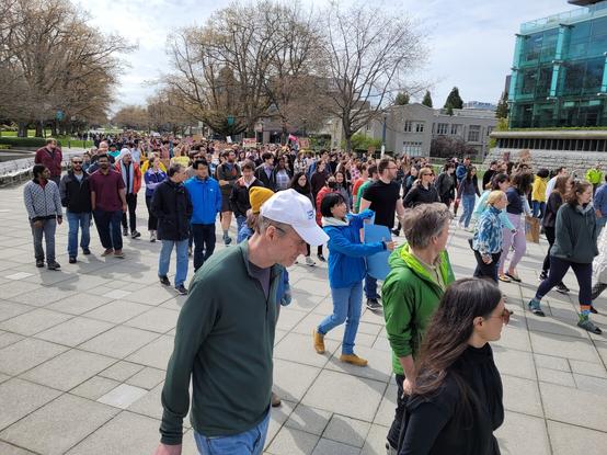 Marchers at UBC arriving at Koerner Plaza