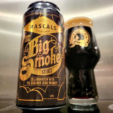 Can of Rascals whiskey stout and glass