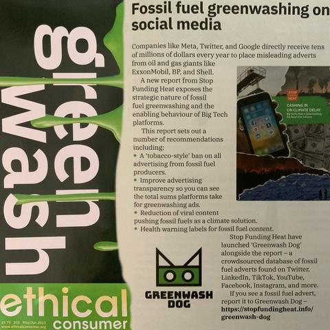 Article on tens of millions of dollars industry of oil company greenwashing on social media by Ethical Consumer.
