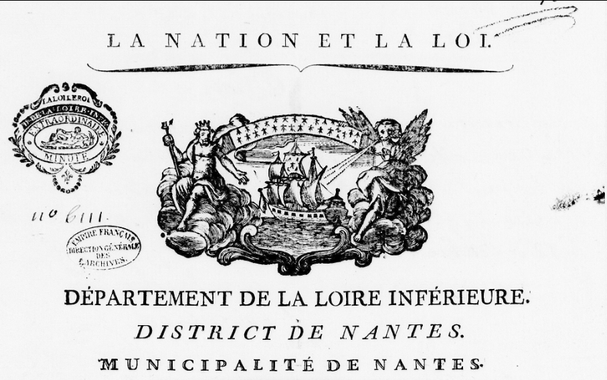 La Nation et la Loi. En-tête avec navire de Nantes, 1792