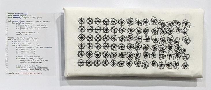 Detail 4: Code demonstrating the turtlethread package and the resulting cloth sample.