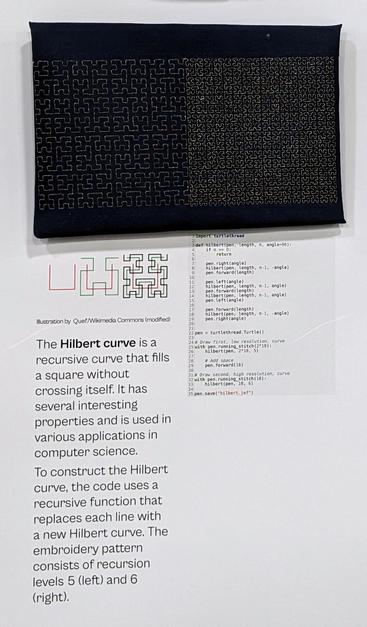 Detail 6: Code demonstrating the turtlethread package and the resulting embroidered sample.