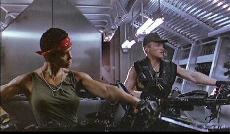 USMC Colonial Marines Vazquez and Drake practicing their form with their Smart Rifles. Aliens, 1986.