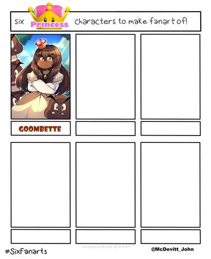 A six fanarts challenge template for princess made with the super crown power up in Mario