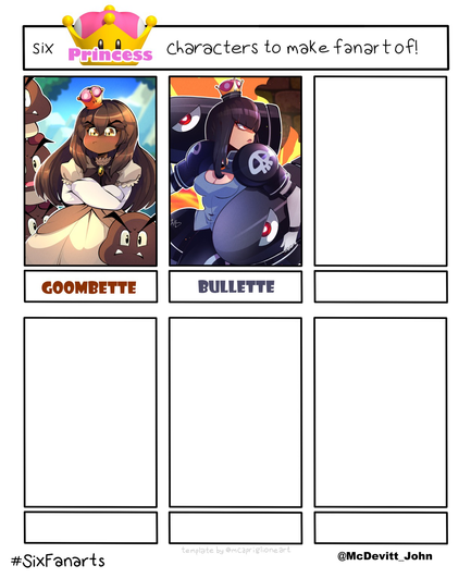 A six fanarts challenge template for princesses made from the super crown power up from the Mario games