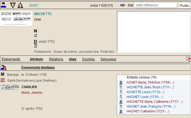 Recomposition familiale de la famille Vachette x Charlier (logiciel Ohmigene)